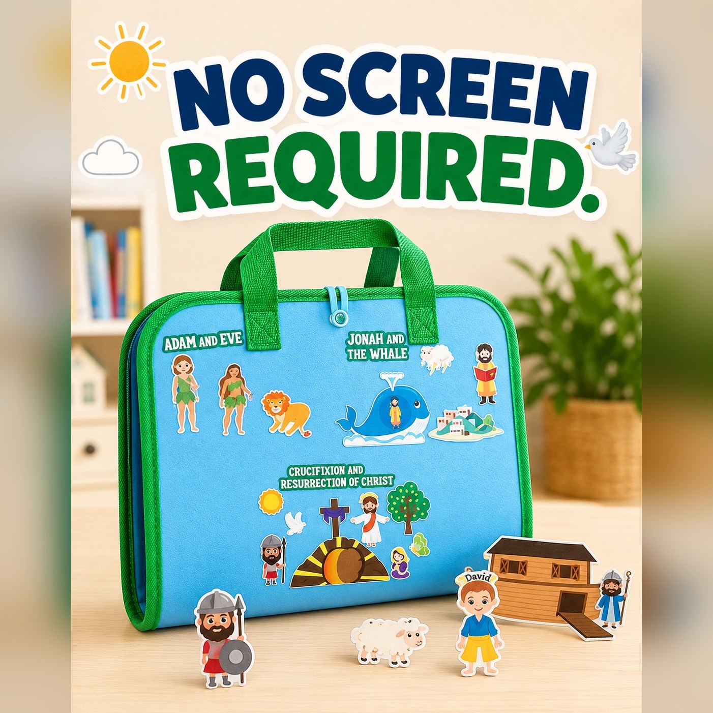 No screen required: the felt board closed, standing on its handles