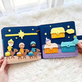Open felt spread: three wise men on camels beneath the star, with gold frankincense and myrrh chests